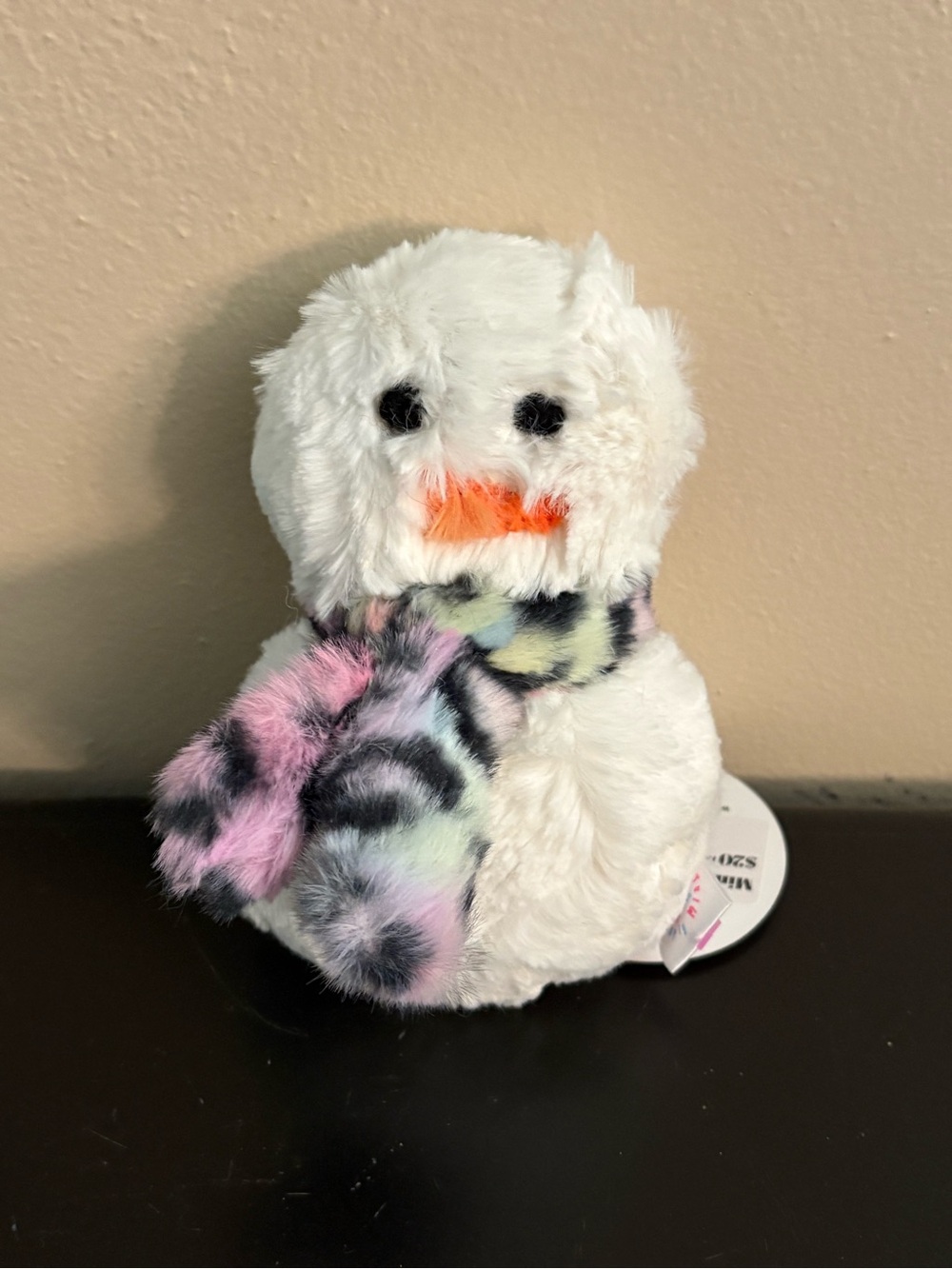 Minky Mini Plush White Snowman with Colorful Faux-Fur Scarf